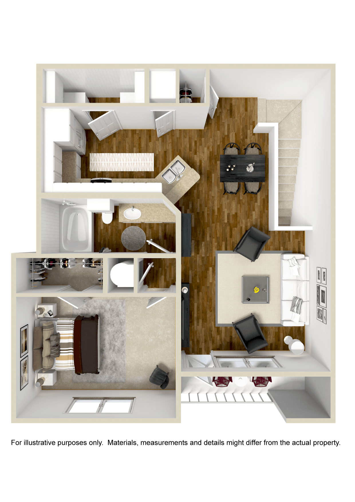 Floor plan for 1 bed, 1 bath, 863 sqft